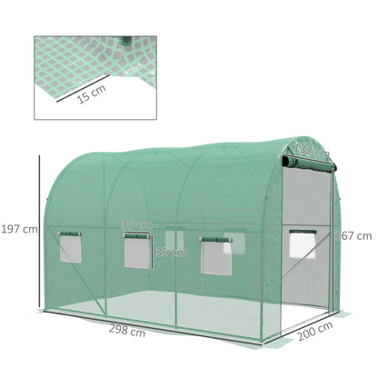 Outsunny Greenhouse, Polytunnel with Sprinkler System, 3 x 2m, Sturdy Frame, Green