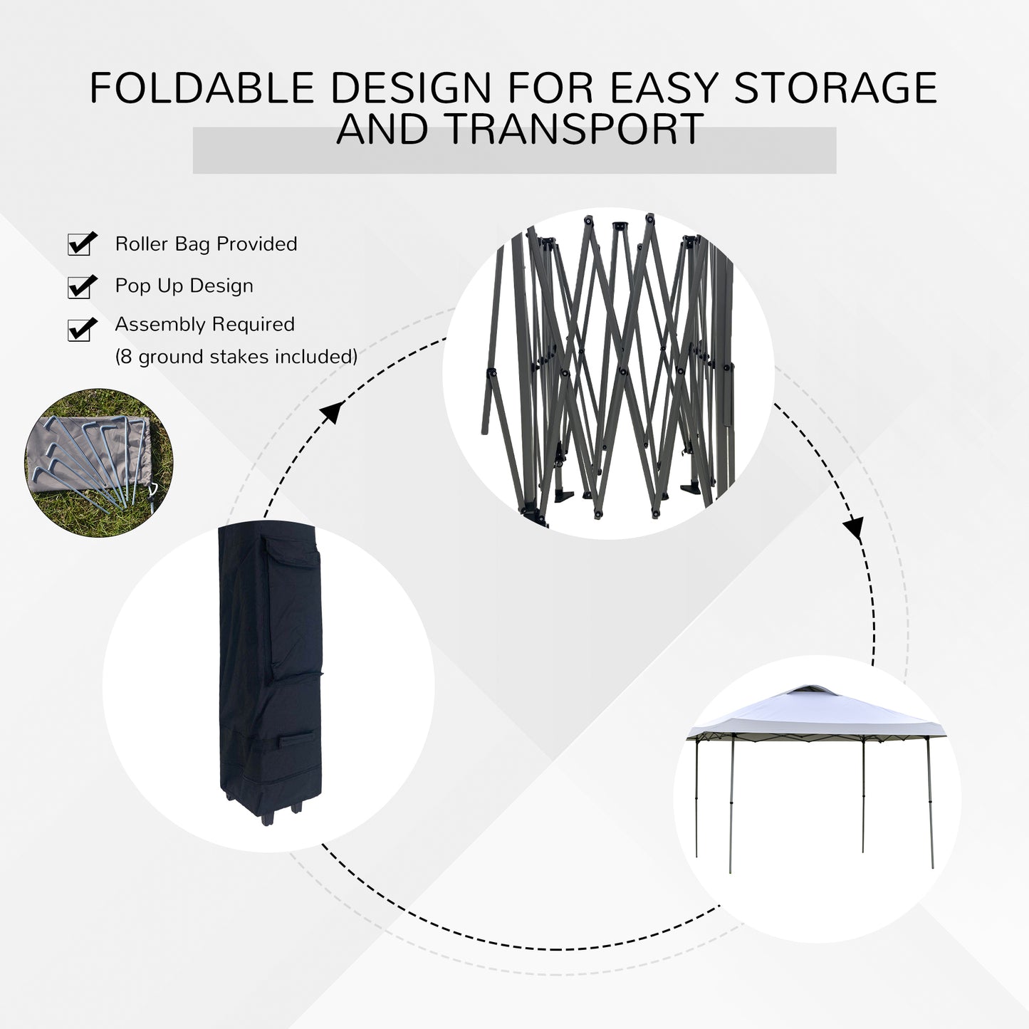 Outsunny 4 x 4m Pop-up Canopy Gazebo Tent with Roller Bag & Adjustable Legs Outdoor Party, Steel Frame, White