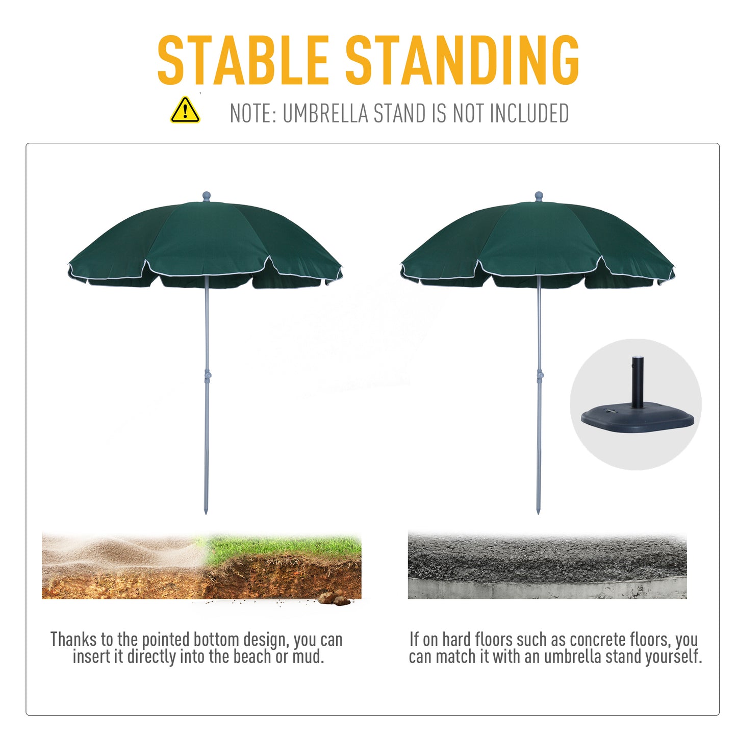 Outsunny Beach Umbrella, 2.2m Diameter, Steel Frame, UV Protection, Wind Vent, Dark Green