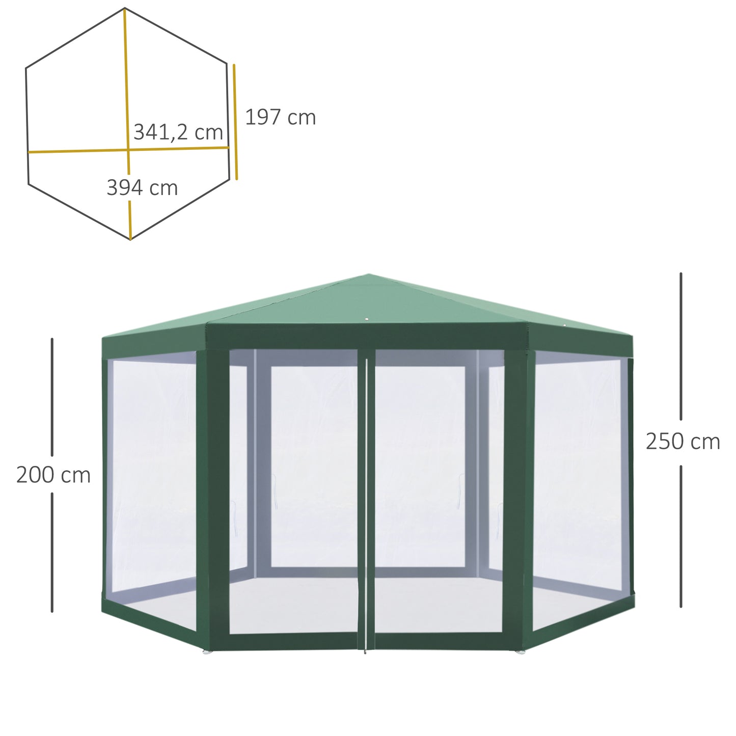 Outsunny Netting Gazebo Hexagon Tent Patio Canopy Outdoor Shelter Party Activities Shade Resistant (Green)