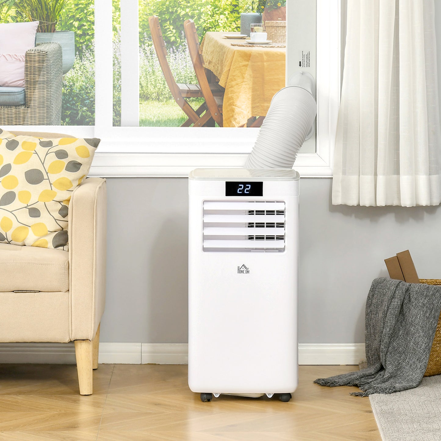 HOMCOM 10000 BTU Mobile Air Conditioner Portable AC Unit for Cooling Dehumidifying Ventilating with Remote Controller, LED Displa, White
