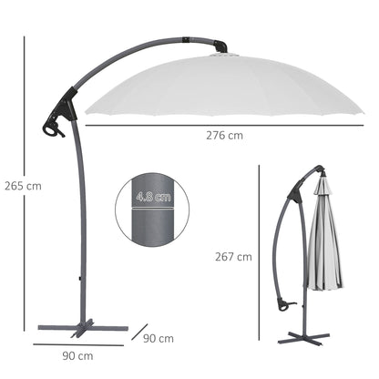 Outsunny Cantilever Parasol: 2.7m UV-Protective Shade with Sturdy Cross Base, Adjustable Tilt, Grey