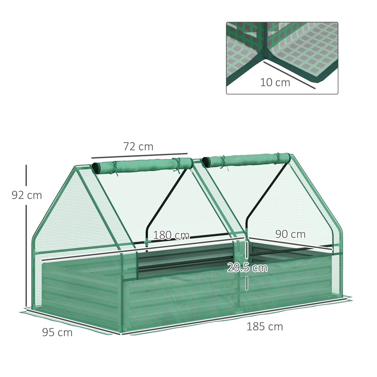 Outsunny Metal Planter Box with Cover, Raised Garden Bed with Greenhouse, for Herbs and Vegetables, Green and Dark Grey