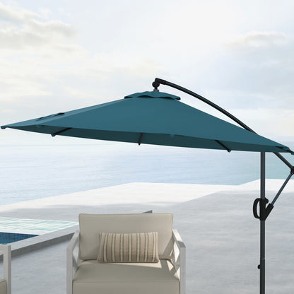 Outsunny Cantilever Parasol 3(m) with Cross Base, Banana Umbrella with Crank Handle, Tilt & 8 Ribs, Blue