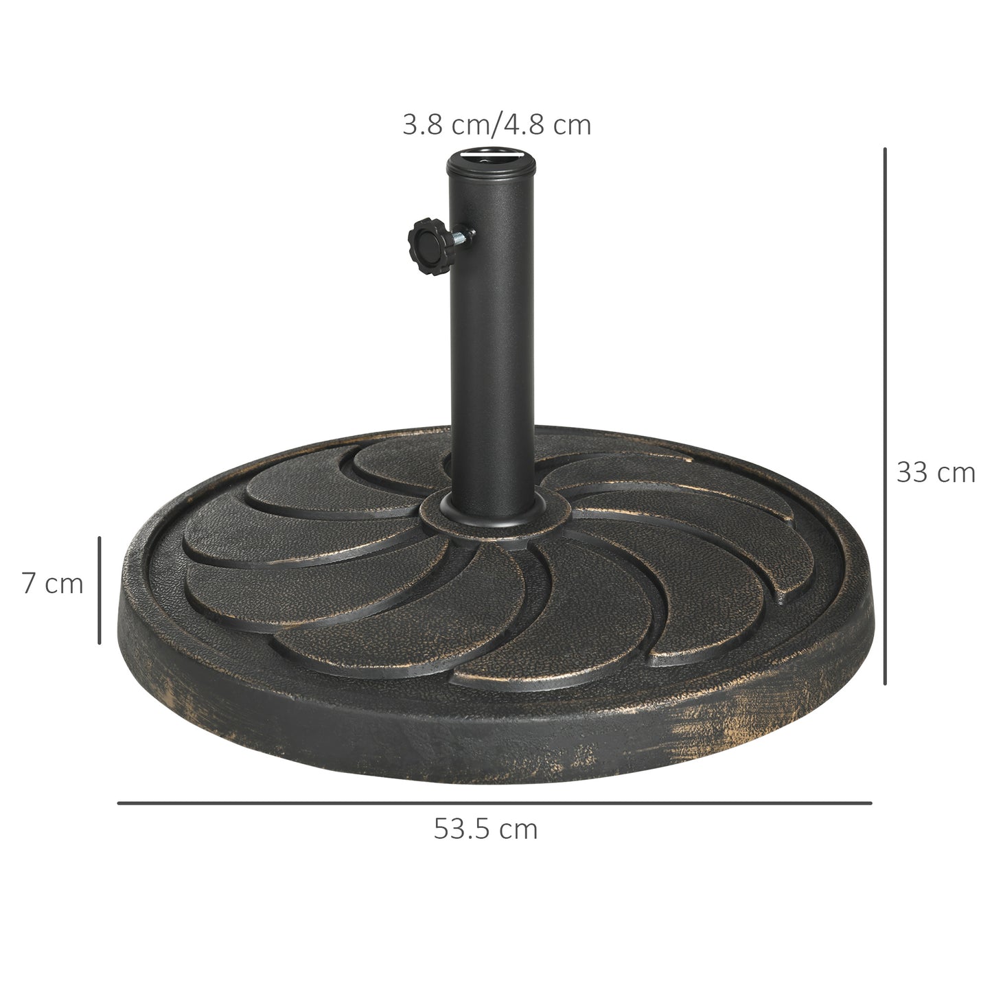 Outsunny 18kg Resin Garden Parasol Base, Round Outdoor Market Umbrella Stand Weight for Poles of Φ38mm to Φ48mm, Bronze