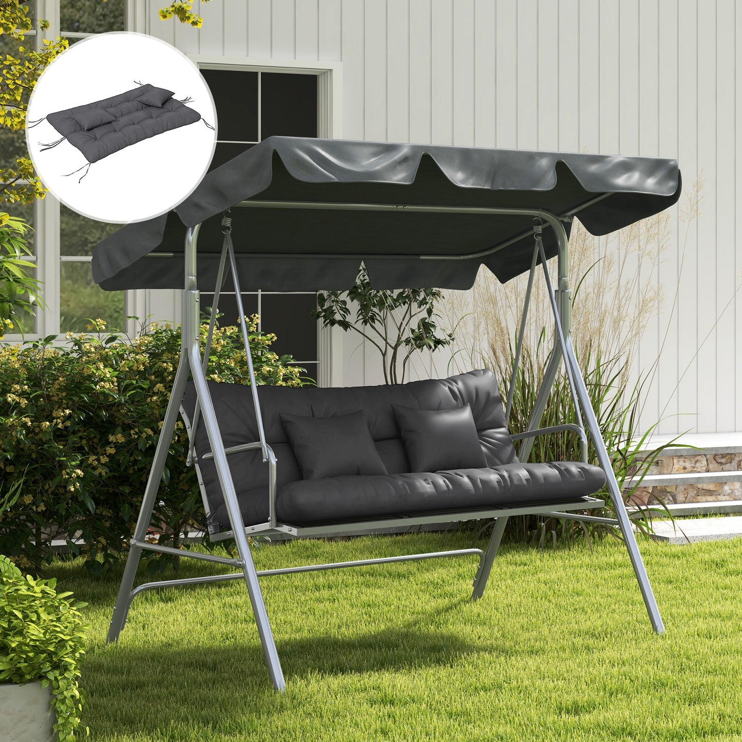 Outsunny Patio Chair Cushion Refresh: 4-Piece Set with Back & Seat Pads, 2 Pillows, Ties, Charcoal Grey Hue