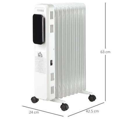 HOMCOM 2180W Oil Filled Radiator, 9 Fin, Portable Electric Heater with LED Display, 24H Timer, 3 Heat Settings, Adjustable Thermostat, Remote Control