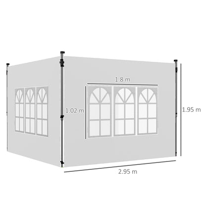 Outsunny Gazebo Side Panels with Windows, Replacement for 3x3(m) or 3x4m Gazebo, 2 Pack, White