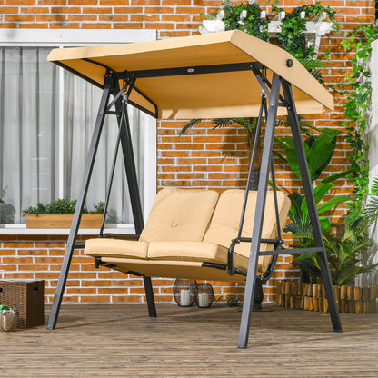 Outsunny Two-Seater Garden Swing Bench, with Adjustable Canopy - Beige