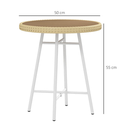 Outsunny Elegant PE Rattan Side Table, Natural Wood Finish, Perfect Addition to Outdoor Patio Furniture