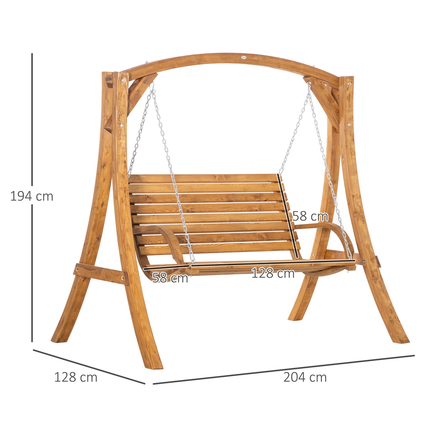 Outsunny 2 Seater Garden Swing Chair, Outdoor Wooden Swing Bench Seat