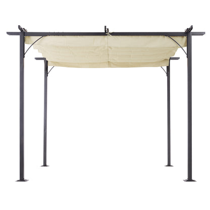 Outsunny 3 x 3(m) Metal Pergola Gazebo Awning Retractable Canopy Outdoor Garden Sun Shade Shelter Marquee Party BBQ Beige
