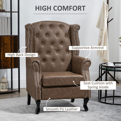 HOMCOM Wingback Accent Chair Tufted Chesterfield-style Armchair with Nail Head Trim for Living Room Bedroom Brown