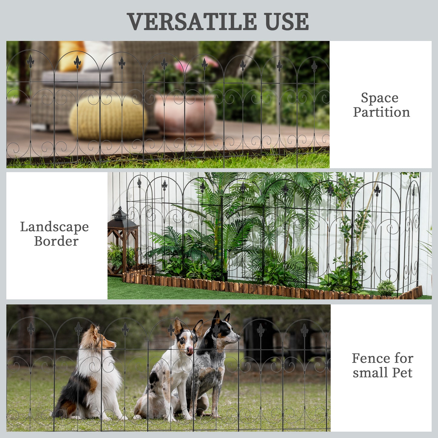 Outsunny 8PCs Decorative Garden Fencing, Rustproof Metal Wire Picket Fence Panels, Landscape Flower Bed Border Edging, Black