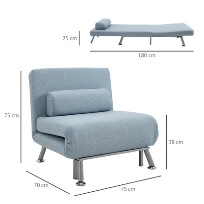 HOMCOM Foldable Single Sofa Bed Chair, Portable Sleeper with Pillow, Lounge Furniture, Blue
