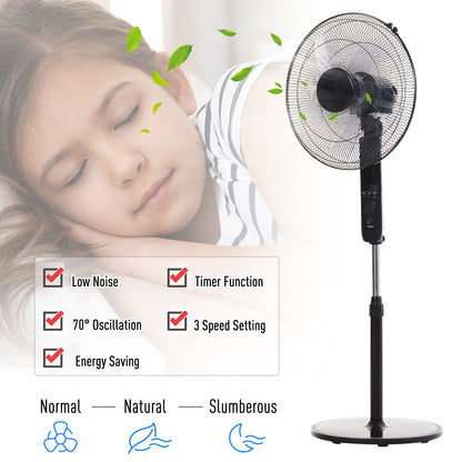 HOMCOM Oscillating Floor Fan W/ Remote Control-Standing Cooling Machine Indoor Air Refresher w/ Adjustable Height, Speed Mode, 7.5-Hour Timer Black