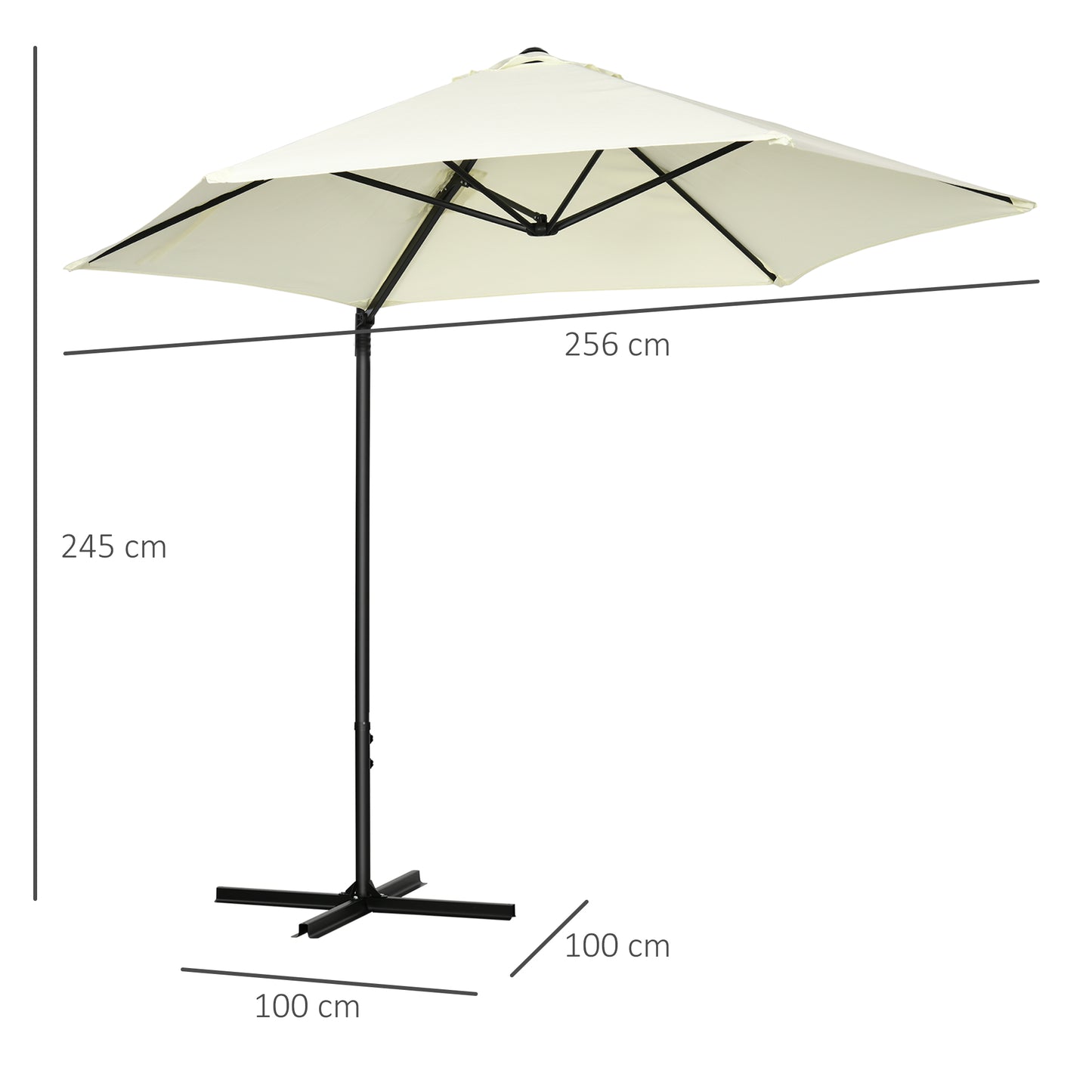 Outsunny Cantilever Garden Parasol with 360° Rotation, Offset Roma Patio Umbrella, Sun Shade Canopy with Cross Base, Beige