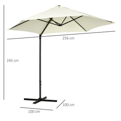 Outsunny Cantilever Garden Parasol with 360° Rotation, Offset Roma Patio Umbrella, Sun Shade Canopy with Cross Base, Beige