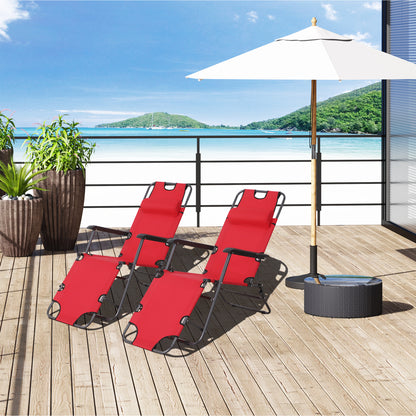 Outsunny Adjustable Garden Loungers with Pillow, Foldable Reclining Chairs, Outdoor, Armrests, Red, 2 Pieces