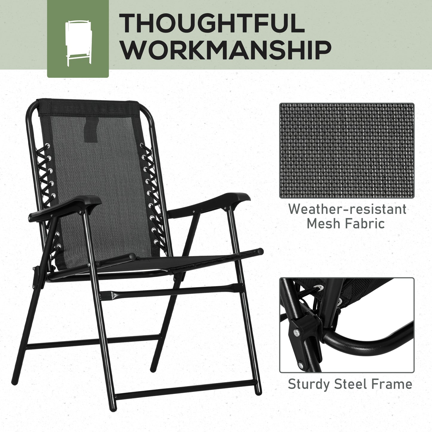 Outsunny Patio Folding Chair Set: 2 Portable Loungers with Armrests, Steel Frame, Camping & Beach Bliss, Black