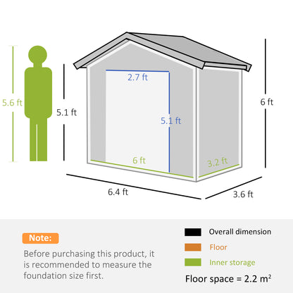 Outsunny 6.5ft x 3.5ft Metal Garden Storage Shed for Outdoor Tool Storage with Double Sliding Doors and 4 Vents, Grey