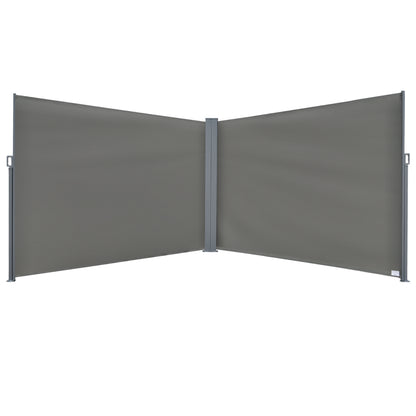 Outsunny Patio Retractable Double Side Awning Folding Privacy Screen Fence Privacy Wall Corner Divider Sun Shade Wind Screen Indoor Room Divider-Grey