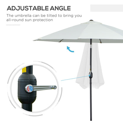 Outsunny Garden Parasol Umbrella,Tilting Parasol W/three angles, Outdoor Sun Shade Canopy,Cream White，2.65H x Φ2.4m