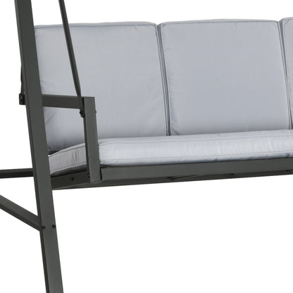 Outsunny 3 Seater Garden Swing Chair, Outdoor Hammock Bench with Adjustable Canopy, Removable Cushions and Steel Frame, Grey