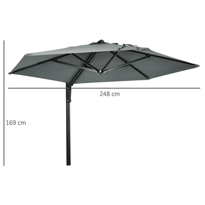 Outsunny Wall Mounted Parasol, Hand to Push Outdoor Patio Umbrella with 180 Degree Rotatable Canopy for Porch, Deck, Garden, 250 cm, Grey