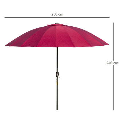 Outsunny Parasol Patio Protector: 255cm Outdoor Table Umbrella with Tilt, Crank & Durable Ribs, Vinous Red