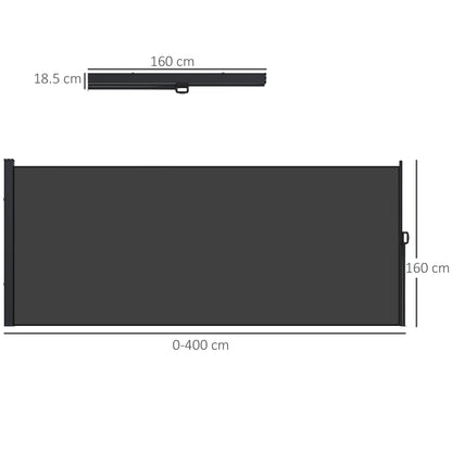 Outsunny Retractable Side Awning, Outdoor Privacy Screen for Garden, Hot Tub, Balcony, Terrace, Pool, 400 x 160cm, Black