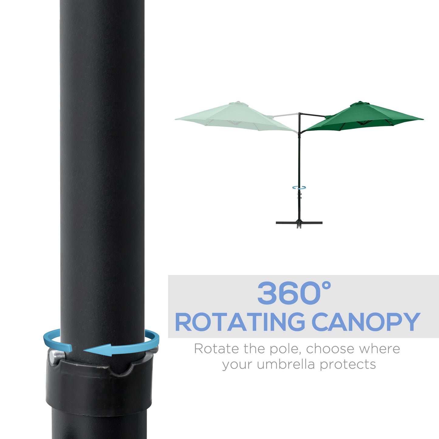 Outsunny Offset Roma Patio Umbrella: 2.5m Square Canopy with 360° Rotation, Green