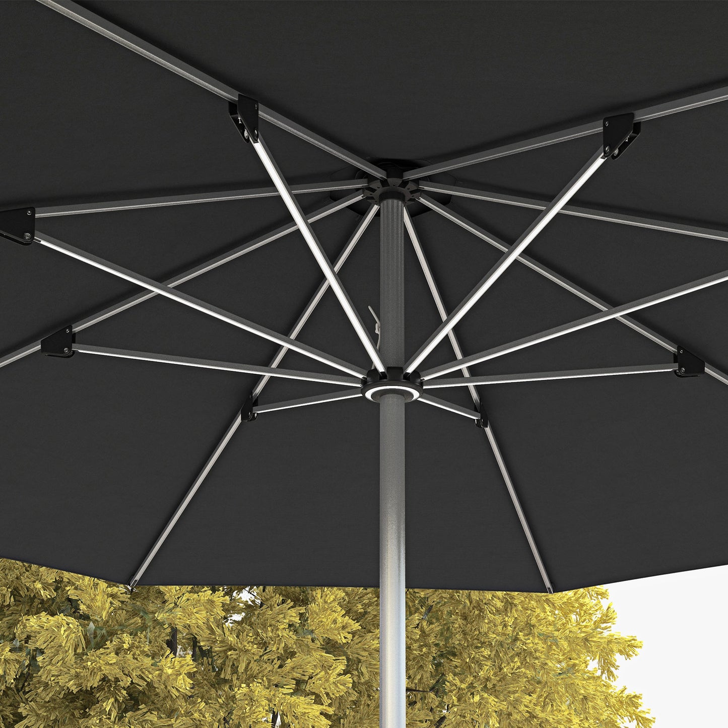 Outsunny LED Patio Umbrella, Lighted Deck Umbrella with 4 Lighting Modes, Solar & USB Charging, Charcoal Grey