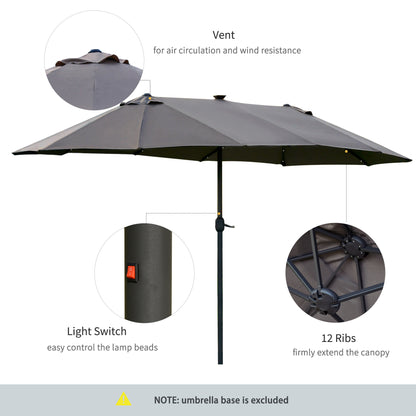 Outsunny 4.4m Double-Sided Sun Umbrella Garden Parasol Patio Sun Shade Outdoor with LED Solar Light , Dark Grey