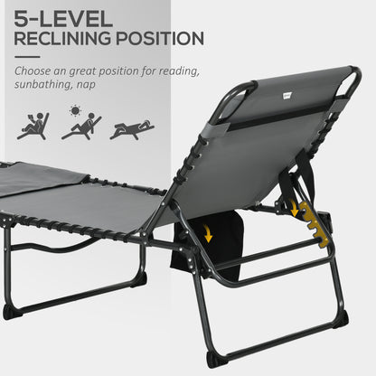 Outsunny Sunbathing Lounger: Adjustable Recliner with Reading Hole, Side Pocket & Headrest