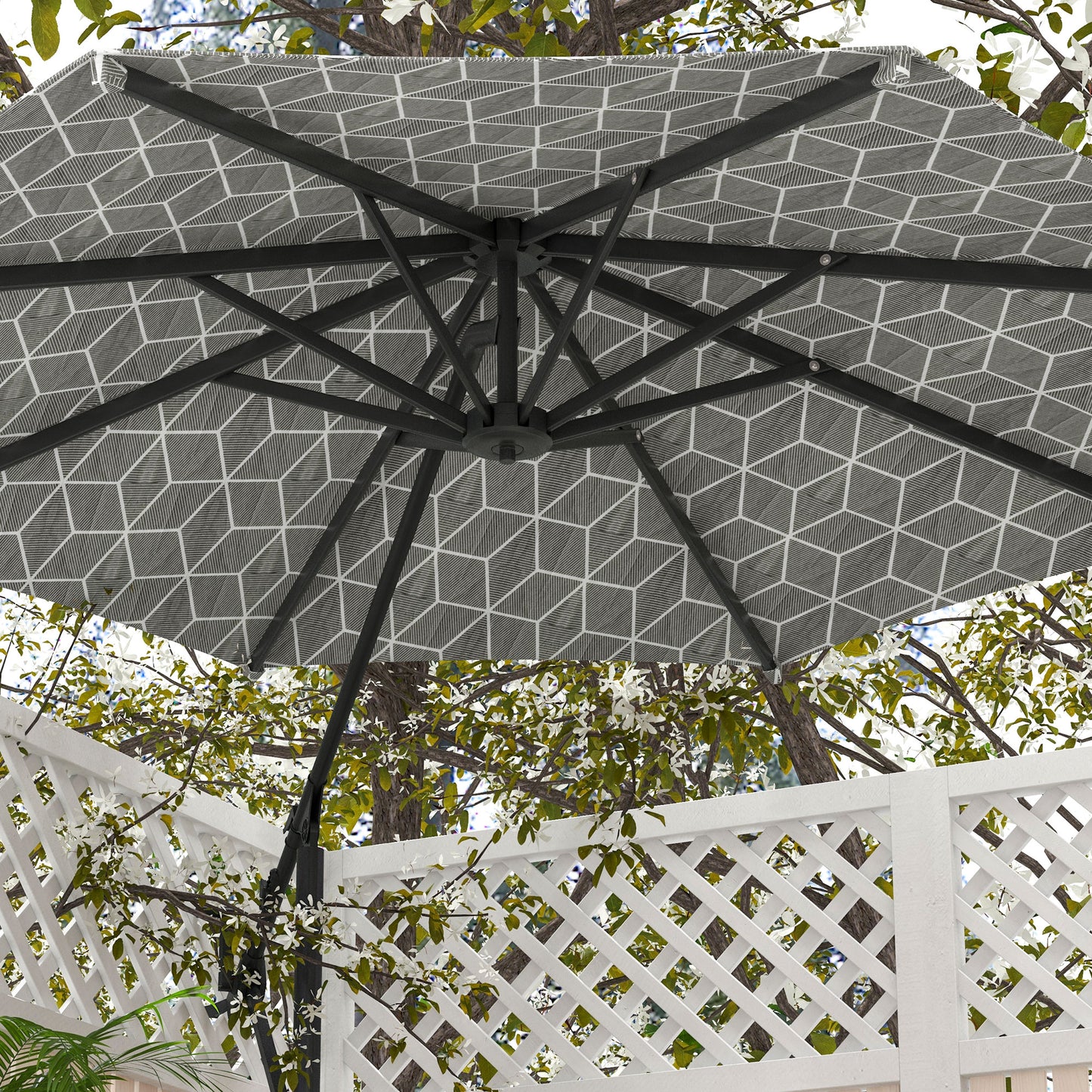 Outsunny 3(m) Convertible Cantilever Parasol and Centre-post Garden Parasol with Cross Base, 360 Rotation Banana Parasol with Crank Handle