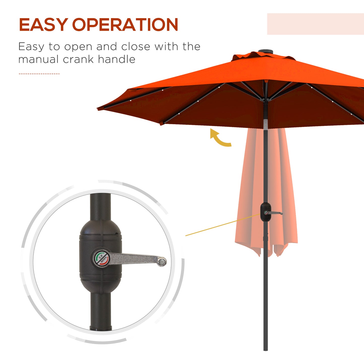 Outsunny 2.7m Outdoor Patio Garden Umbrella Parasol with Tilt Crank and 24 LEDs Lights, Orange