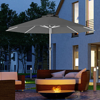 Outsunny LED Patio Umbrella, Lighted Deck Umbrella with 4 Lighting Modes, Solar & USB Charging, Charcoal Grey