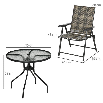 Outsunny 5 Pieces PE Rattan Table and Chairs, Round Glass Top Table with Umbrella Hole, Folding Armchair for Outdoor & Garden, Mixed Grey | Aosom UK