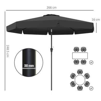 Outsunny 2.7m Patio Parasol: Tilting Crank Umbrella with Ruffled Canopy, 8 Sturdy Ribs, Jet Black