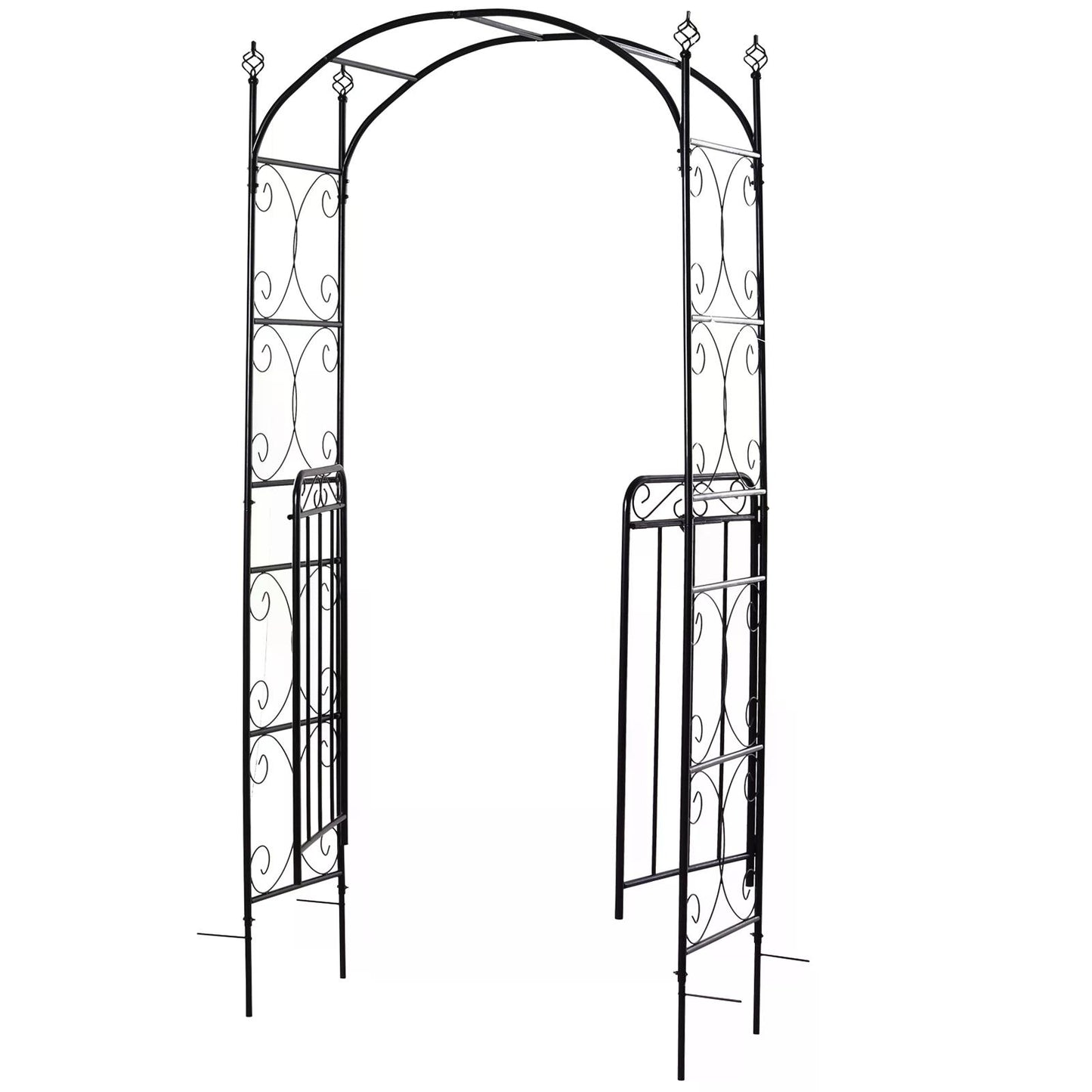 Outsunny Garden Decorative Metal Arch with Gate Outdoor Patio Trellis Arbor for Climbing Plant Archway Antique Black - 108L x 45W x 215Hcm