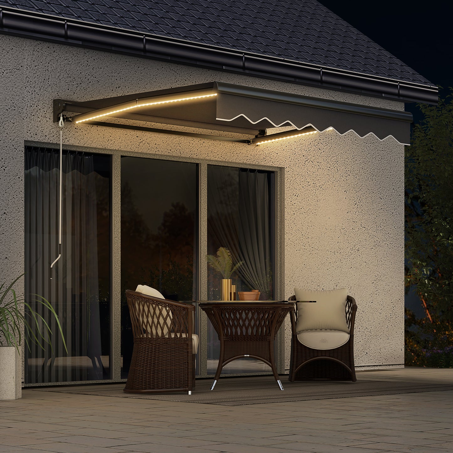 Outsunny 3 x 2.5m Electric Awning with LED Light, Aluminium Frame Retractable Awning Sun Canopies for Patio Door Window