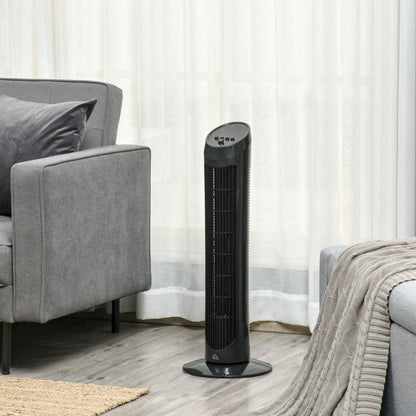 HOMCOM Ultra-Slim Tower Fan: 3 Speeds, Noise Reduction Tech for Indoor Cooling, Sleek Black