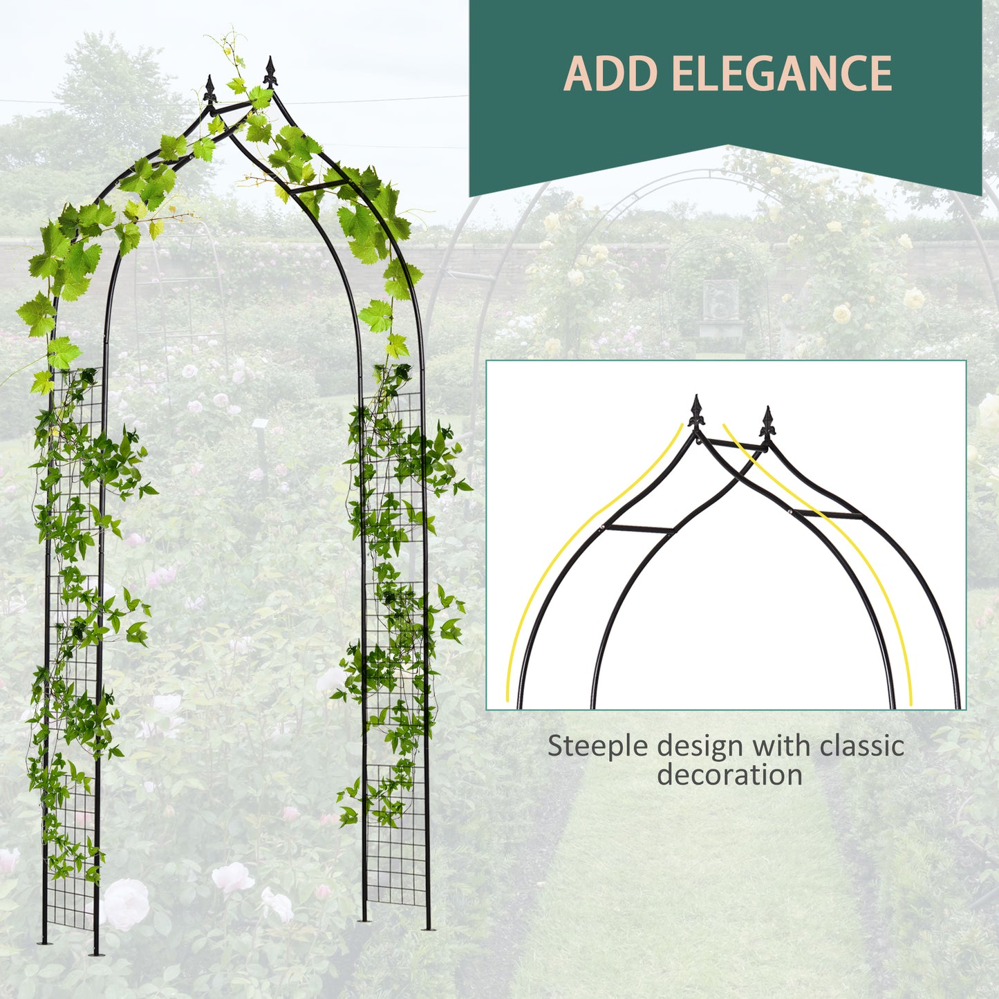 Outsunny Steel Frame Backyard Metal Pergola for Plants & Trellis Garden Arch Black