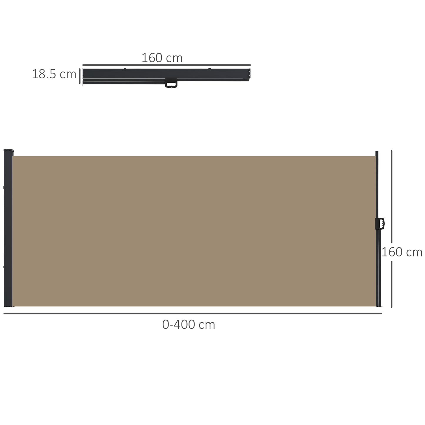 Outsunny Retractable Side Awning: Khaki Outdoor Privacy Screen for Garden, Hot Tub & Balcony, 400 x 160cm