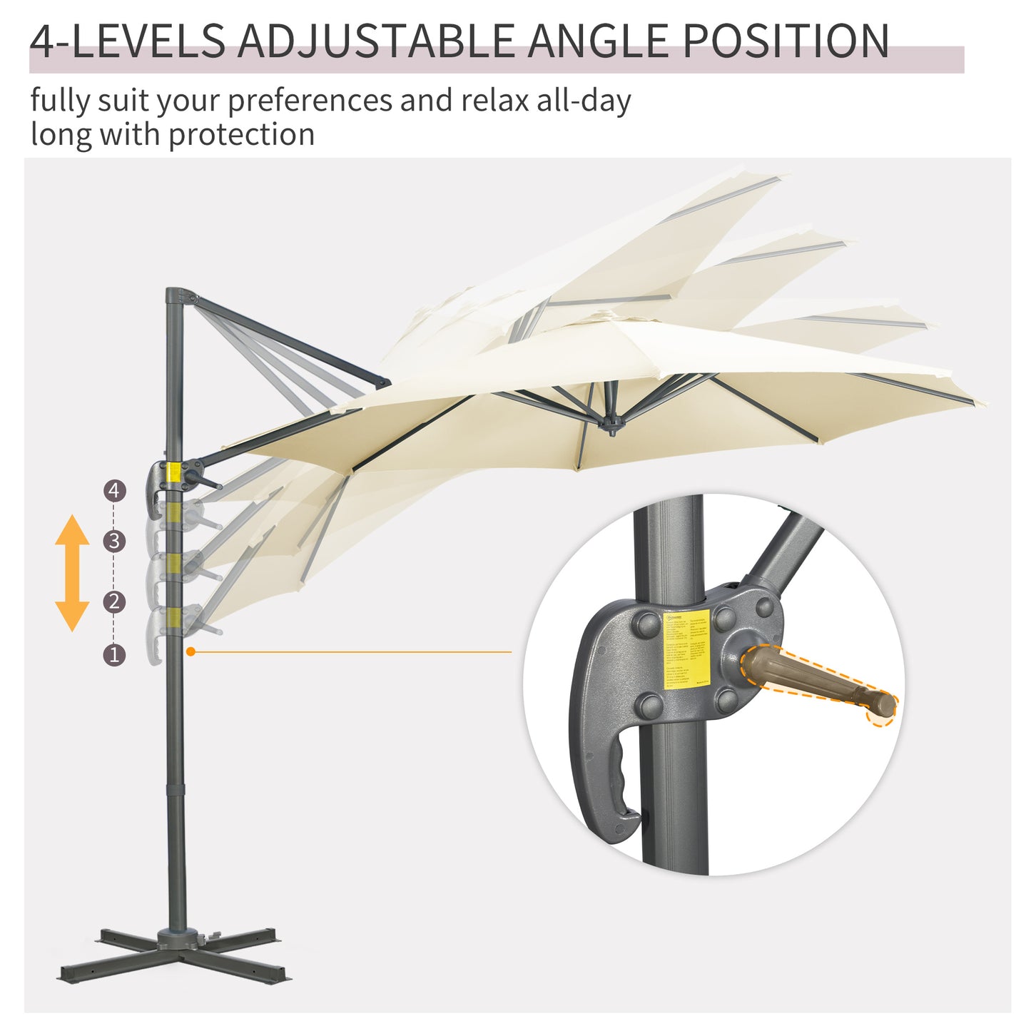 Outsunny 3 x 3(m) Cantilever Parasol with Cross Base, Garden Umbrella with 360° Rotation, Crank Handle and Tilt for Outdoor, Patio, Cream White