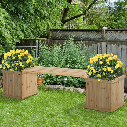 Outsunny Wooden Garden Planter & Bench Combination Garden Raised Bed Patio Park Natural 176 x 38 x 40 cm