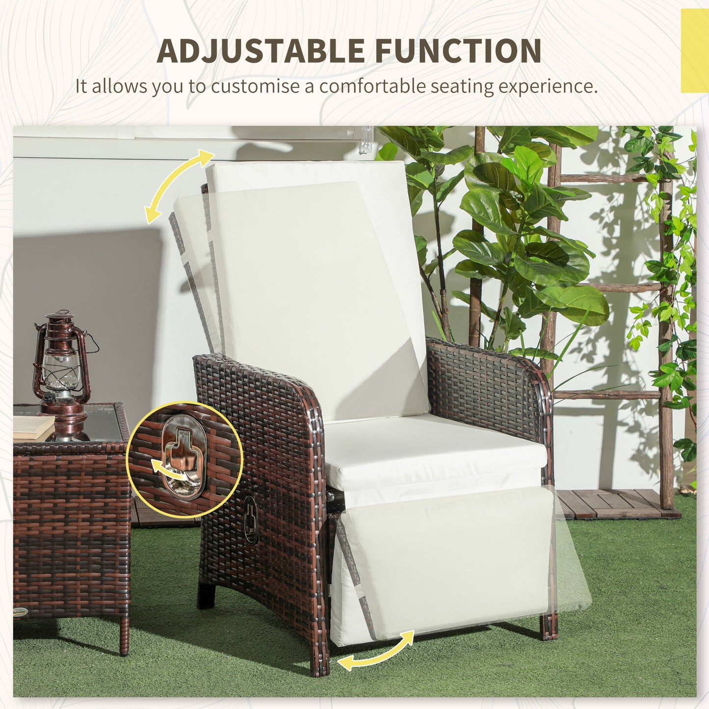 Outsunny 3 Pieces Rattan Bistro Set Balcony Furniture with Cushions, Storage Function - Mixed-Brown