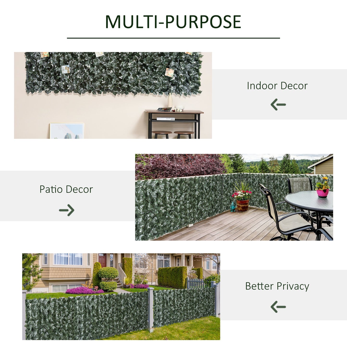 Outsunny Artificial Leaf Screen Panel, 2.4x1 m-Dark Green