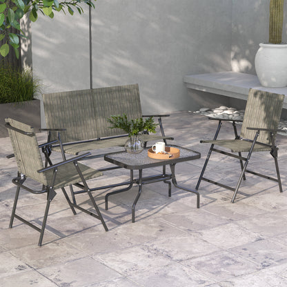 Outsunny Breathable Mesh Patio Set: Foldable Armchairs, Loveseat & Glass Table, Earthy Brown
